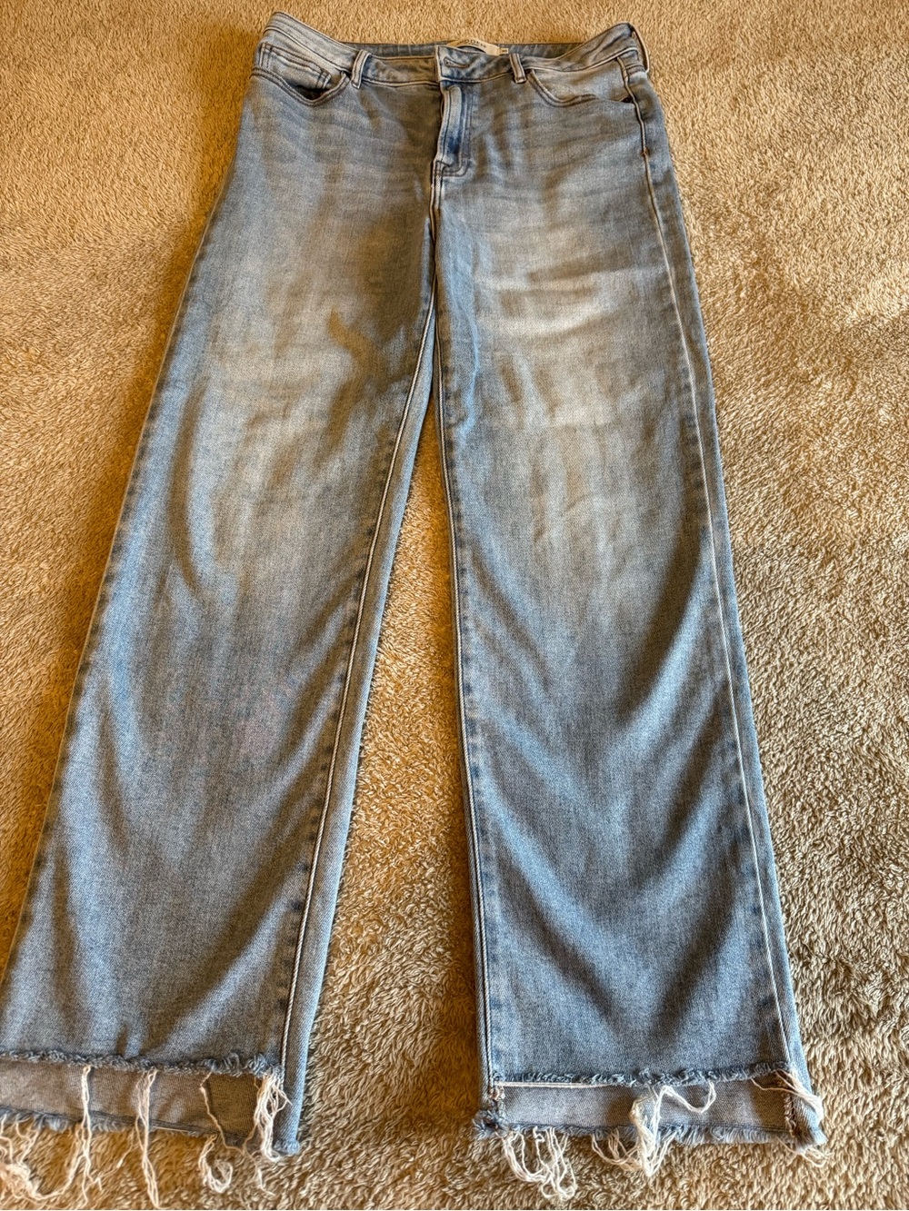 HIDDEN Light Wash Straight Leg Jeans with Frayed Hem